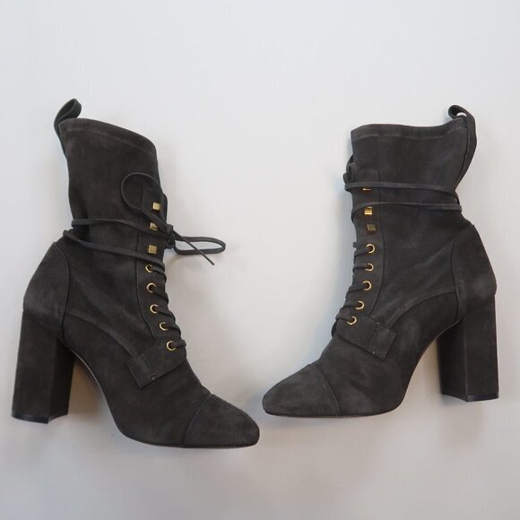Stuart Weitzman Veruka Suede High Heel Lace Up Boots 10 - Picture 9 of 10